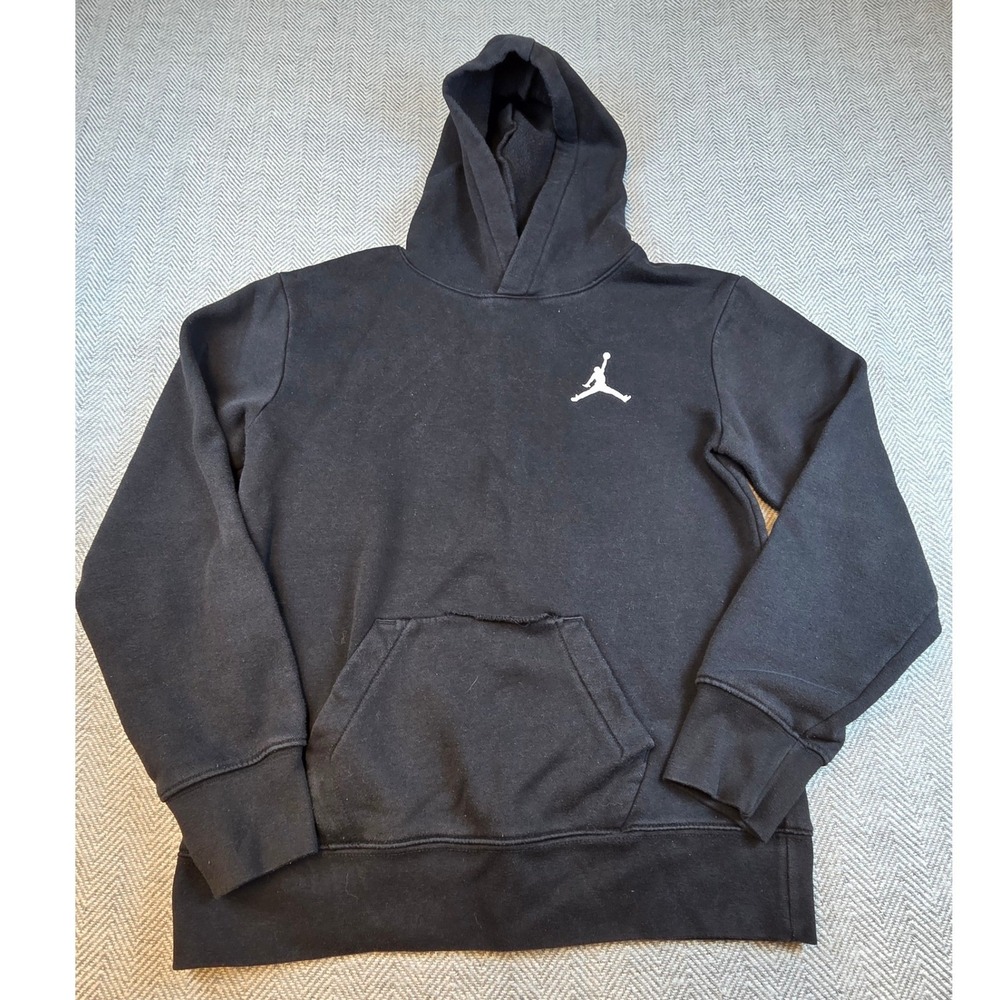 Jordan Boys Black Jumpman Logo Fleece Pullover Hoodie Sweatshirt Size L 12-13Y